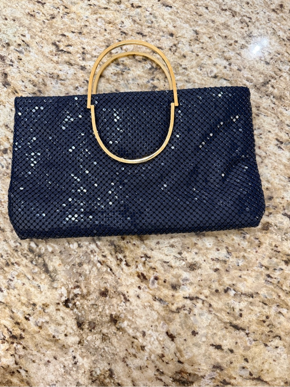 Vintage 70s 80s Warren Reed Navy Blue & Gold Metal Mesh Evening Clutch Bag